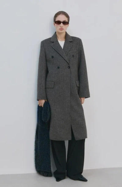 Mango Double Breasted Wool Blend Coat In Gray