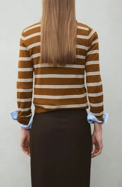 Mango Stripe Collared Cardigan In Brown