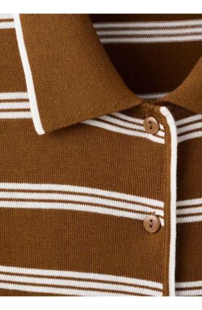 Mango Stripe Collared Cardigan In Brown