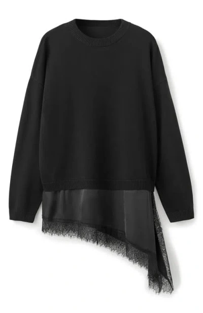 Mango Mixed Media Sweater In Black