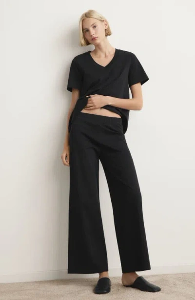Mango Solid Cotton Pajama Pants In Black