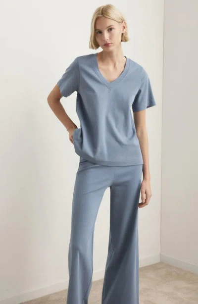 Mango Solid Cotton Pajama Pants In Blue