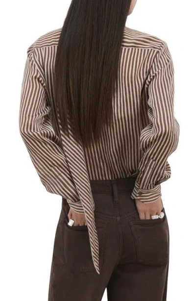 Mango Stripe Tie Neck Top In Multi