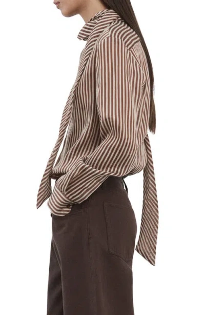 Mango Stripe Tie Neck Top In Multi