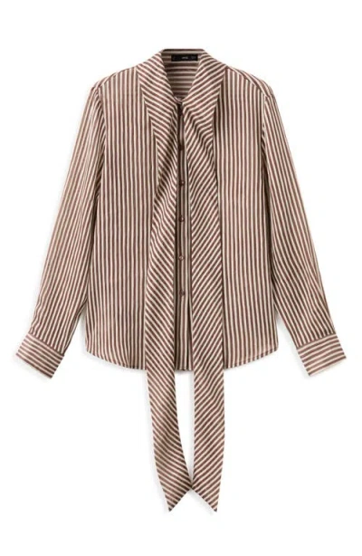 Mango Stripe Tie Neck Top In Multi