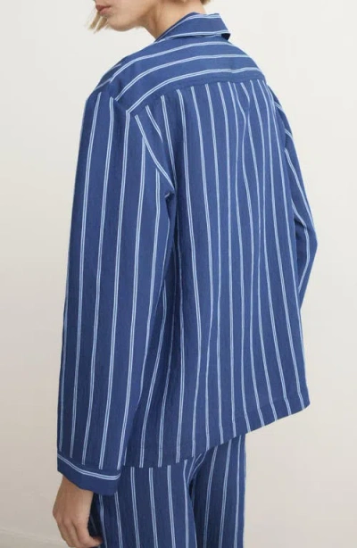 Mango Stripe Button-up Pajama Shirt In Blue