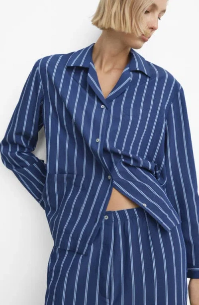 Mango Stripe Button-up Pajama Shirt In Blue