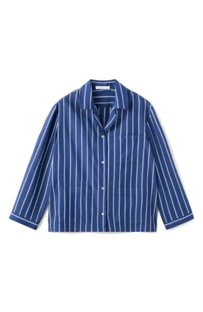 Mango Stripe Button-up Pajama Shirt In Blue