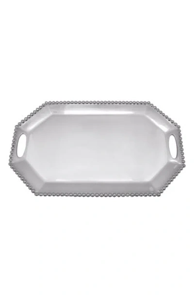 Mariposa Pearled-border Large Rectangular Octagonal Tray In Silver