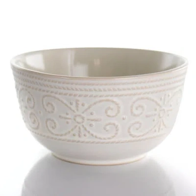 Elama Luna 16 Piece Embossed Scalloped Stoneware Dinnerware Set In White In White