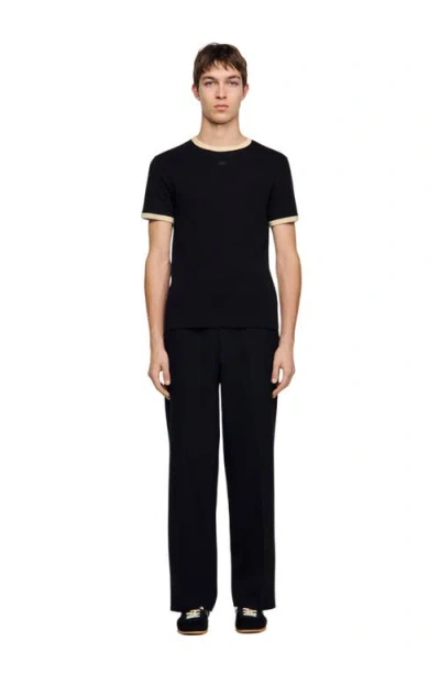 Sandro Two-tone Patch T-shirt In Black