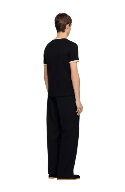 Sandro Two-tone Patch T-shirt In Black