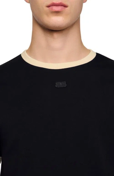 Sandro Two-tone Patch T-shirt In Black