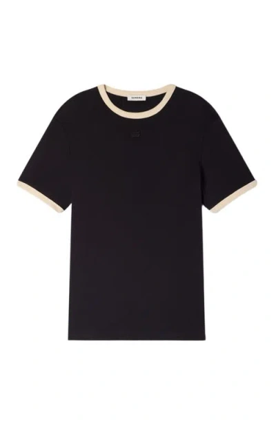 Sandro Two-tone Patch T-shirt In Black