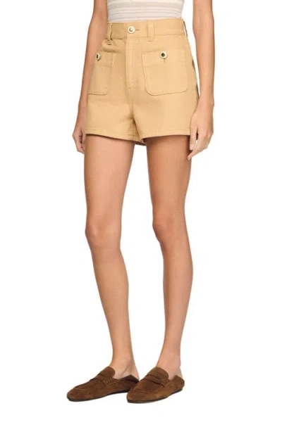 Sandro Pierrot Button Detail Cotton Blend Shorts In Neutral