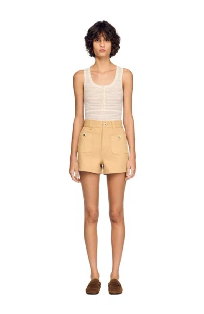 Sandro Pierrot Button Detail Cotton Blend Shorts In Neutral