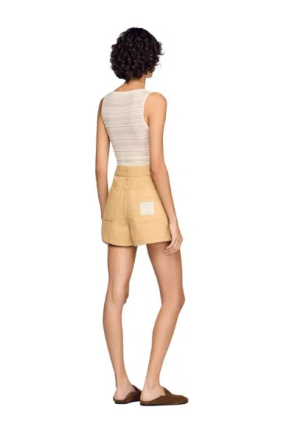 Sandro Pierrot Button Detail Cotton Blend Shorts In Neutral