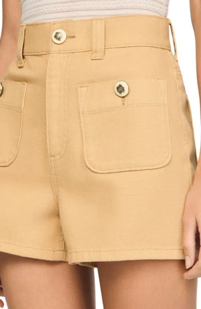 Sandro Pierrot Button Detail Cotton Blend Shorts In Neutral