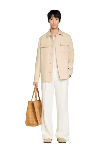 Sandro Buttoned Overshirt In Neutral