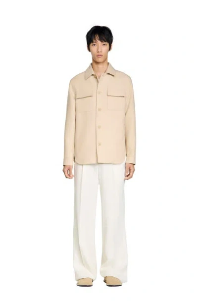 Sandro Buttoned Overshirt In Neutral