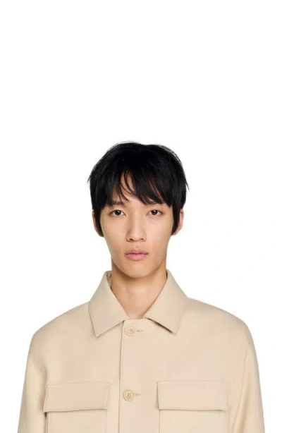 Sandro Buttoned Overshirt In Neutral