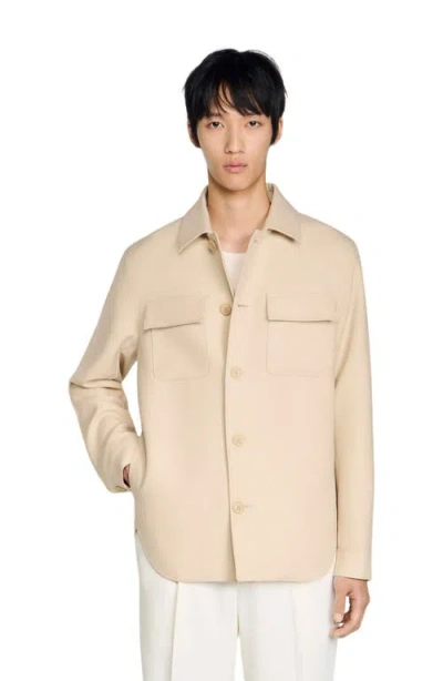 Sandro Buttoned Overshirt In Neutral