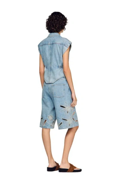 Sandro Denim Top In Blue