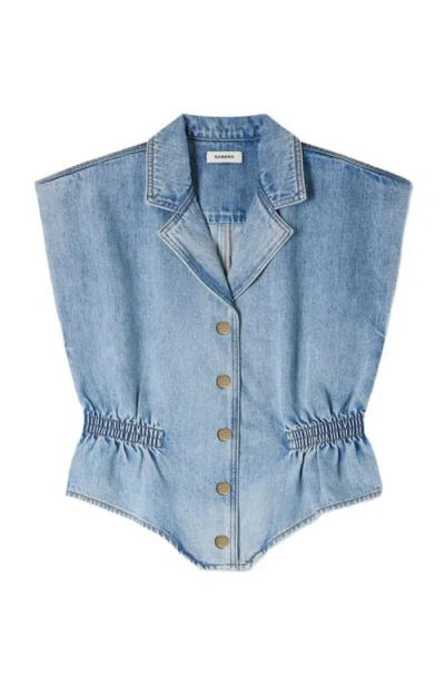 Sandro Denim Top In Blue