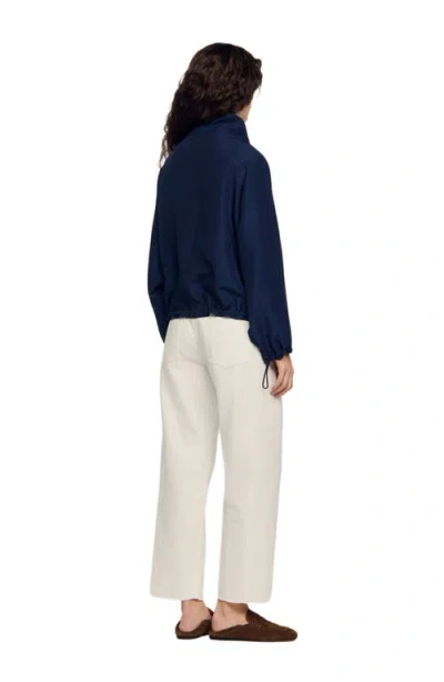 Sandro Stand Collar Oversized Jacket In Blue