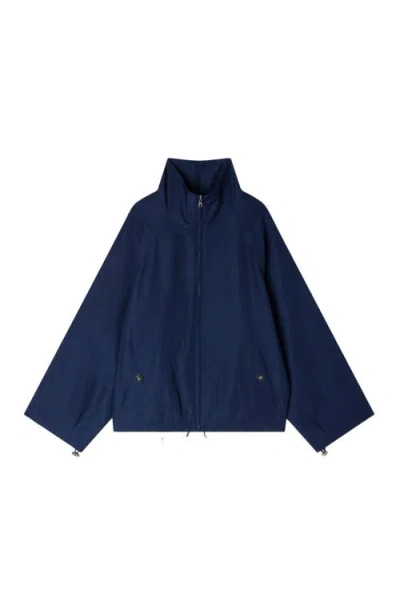Sandro Stand Collar Oversized Jacket In Blue