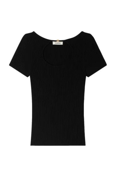 Sandro Geripptes T-shirt Mit Cut-out In Black