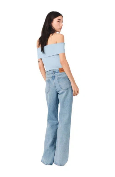 Maje Womens Blue Sky Ribbed Bardot-neck Stretch-knit Top In Blue