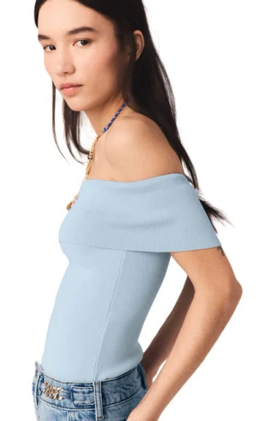 Maje Womens Blue Sky Ribbed Bardot-neck Stretch-knit Top In Blue