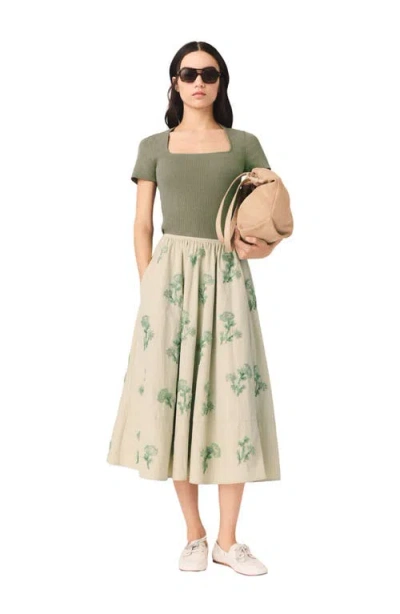 Maje Embroidered Technical Skirt In Nude