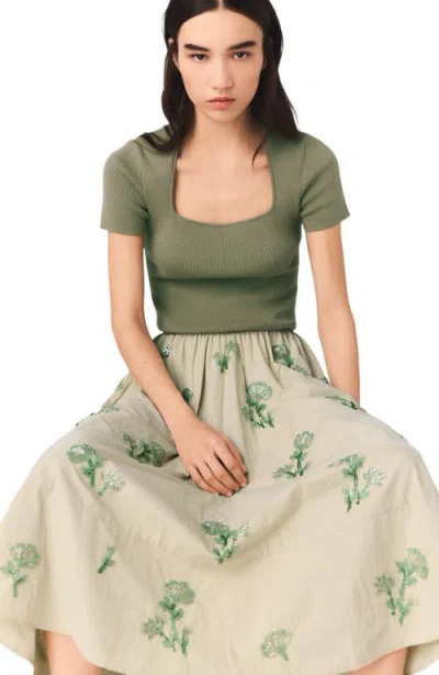 Maje Embroidered Technical Skirt In Nude