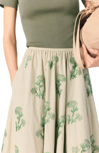 Maje Embroidered Technical Skirt In Nude