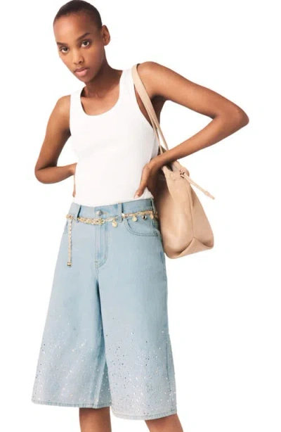 Maje Rhinestone Bermuda Shorts In Blue