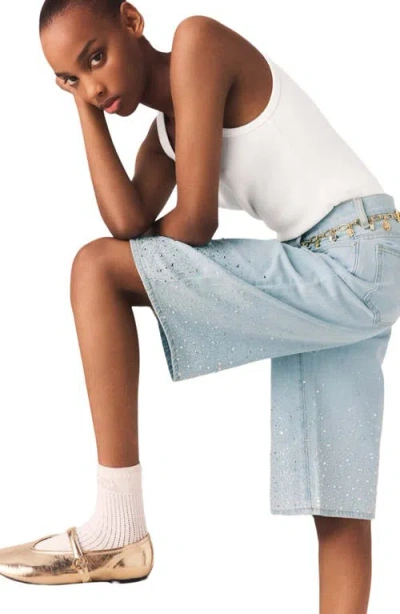 Maje Rhinestone Bermuda Shorts In Blue