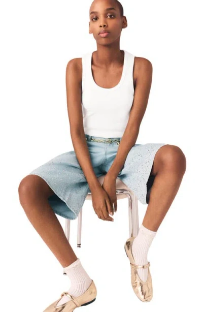 Maje Rhinestone Bermuda Shorts In Blue