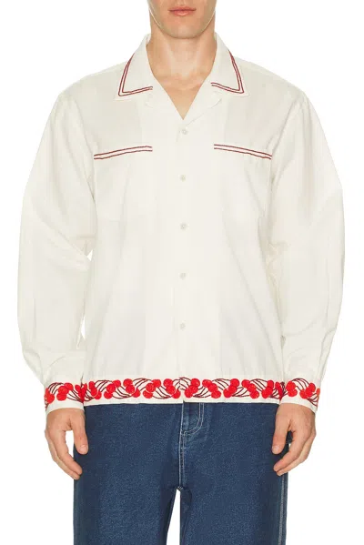Bode White Cherry Lane Beaded Shirt In Neutral