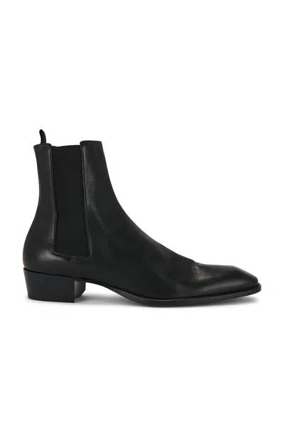 Saint Laurent Leather Chelsea Stanton Ankle Boots Low Heel In Black