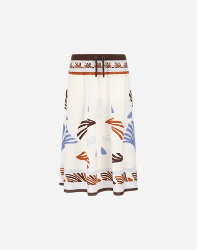 Herno Lightweight White Skirt With Abstract Print And Adjustable Waistband In Multi