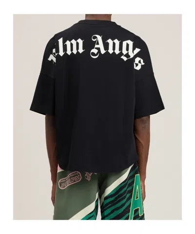 Palm Angels Mens Black White Classic Logo-print Cotton-jersey T-shirt M In Black