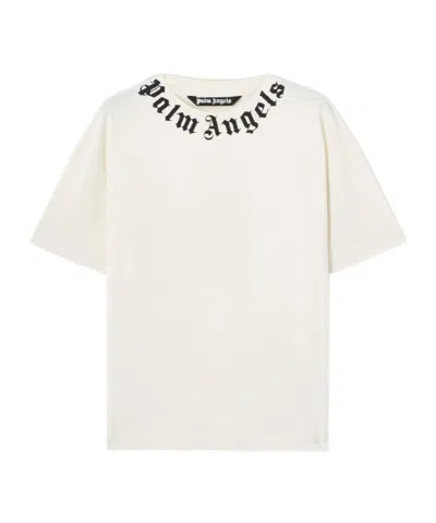 Palm Angels Black Neck Logo Regular Cotton T-shirt In White