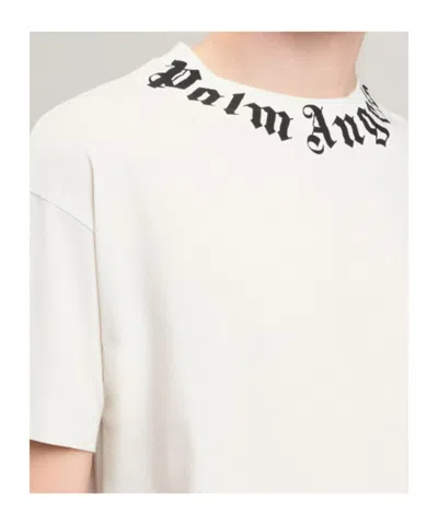 Palm Angels Black Neck Logo Regular Cotton T-shirt In White