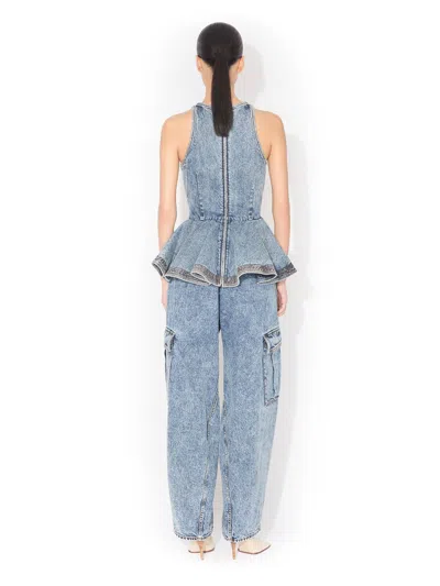 Alaïa Alaia Peplum Halterneck Top With Ruched Hem And Fitted Waist In Blue