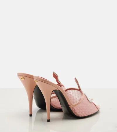 Valentino Garavani 105mm Embellished Snake Leather Mesh Mule Pumps In Pink
