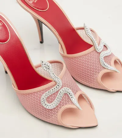 Valentino Garavani 105mm Embellished Snake Leather Mesh Mule Pumps In Pink