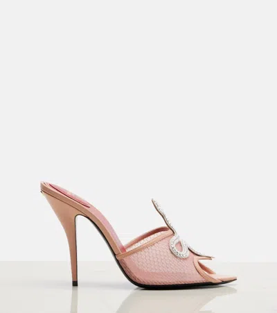 Valentino Garavani 105mm Embellished Snake Leather Mesh Mule Pumps In Pink