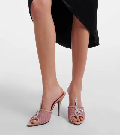 Valentino Garavani 105mm Embellished Snake Leather Mesh Mule Pumps In Pink